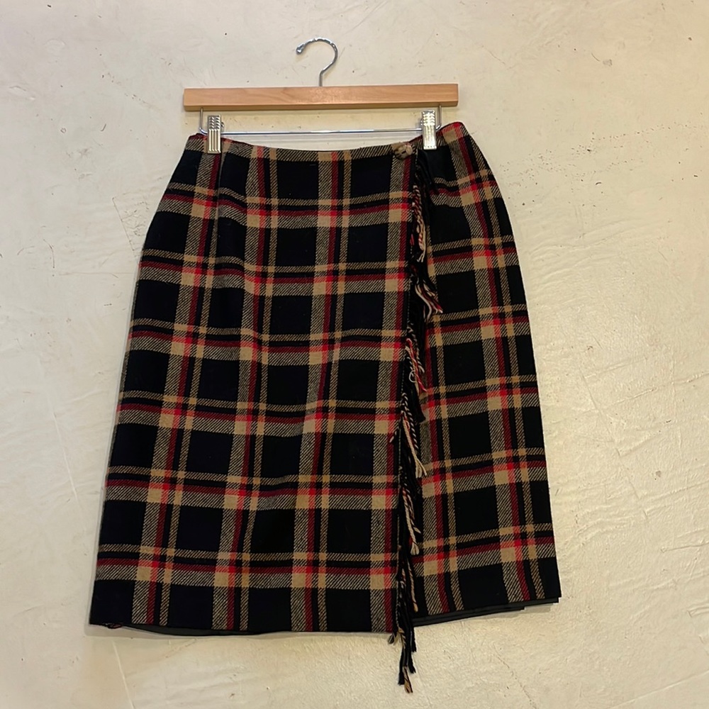 SAG HARBOR Wool Blend Plaid Wrap Skirt